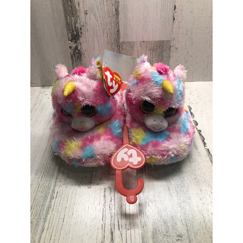Beanie Boos Fantasia Unicorn Rainbow Slippers NWT sz XL 3-4
